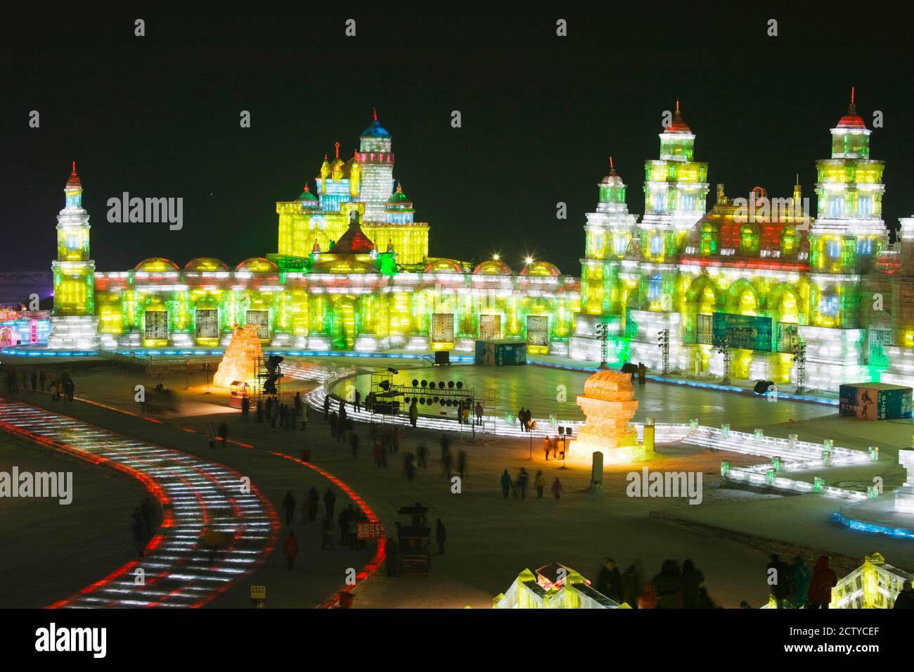 Tourists at the Harbin International Ice and Snow Sculpture Festival, Harbin, Heilungkiang Province, China Stock Photo