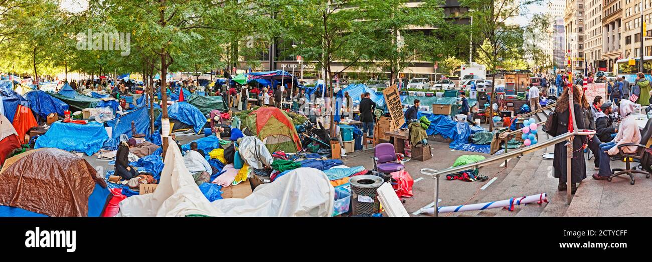 Occupy Wall Street at Zuccotti Park, Lower Manhattan, Manhattan, New York City, New York State, USA Stock Photo
