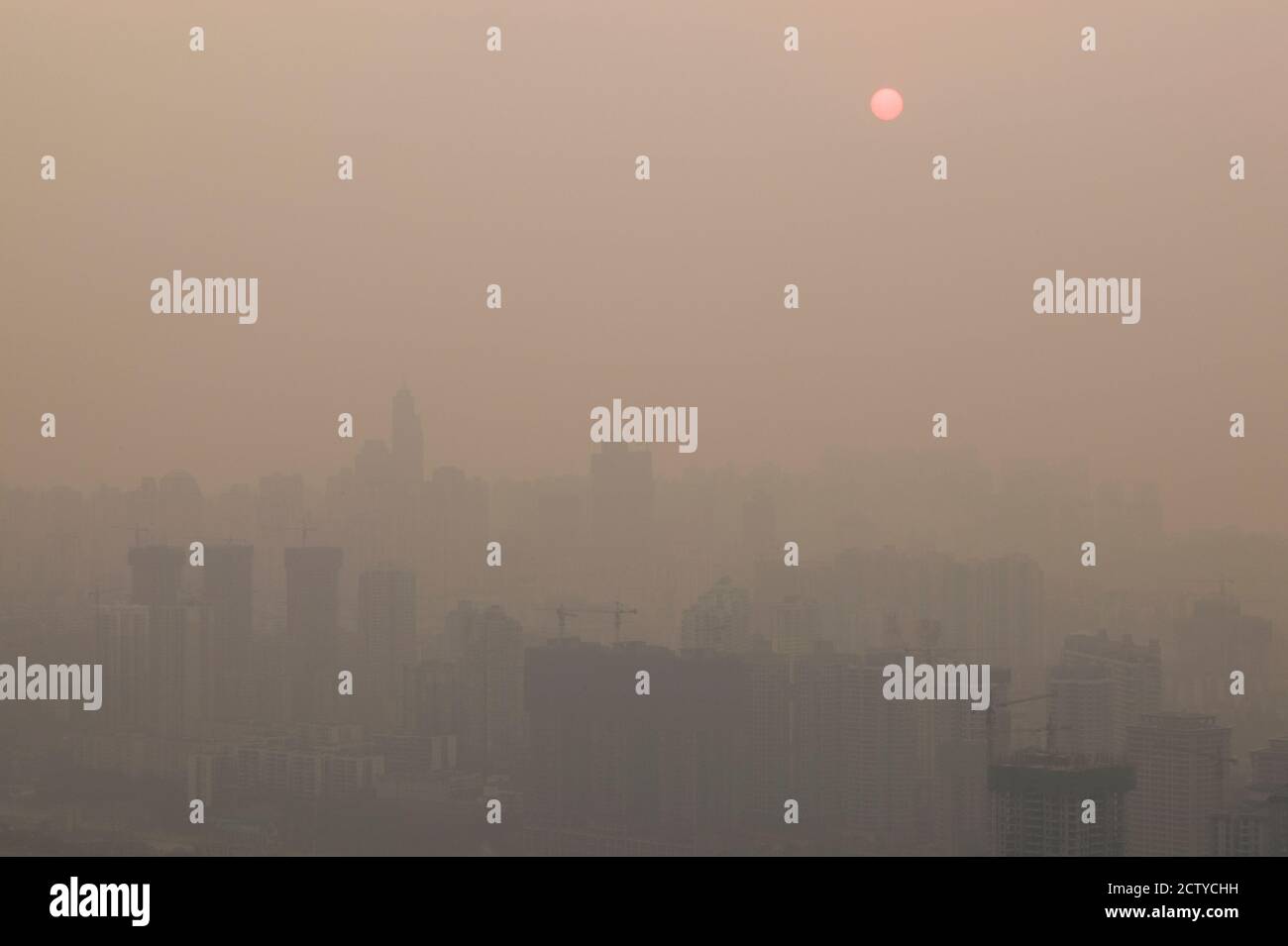 Foggy city view from Yikeshu viewing platform at dusk, Chongqing, Yangtze River, Chongqing Province, China Stock Photo