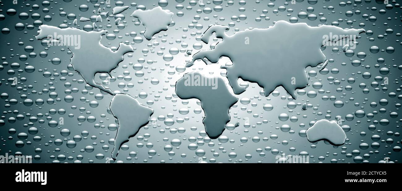 Water drops forming continents Stock Photo