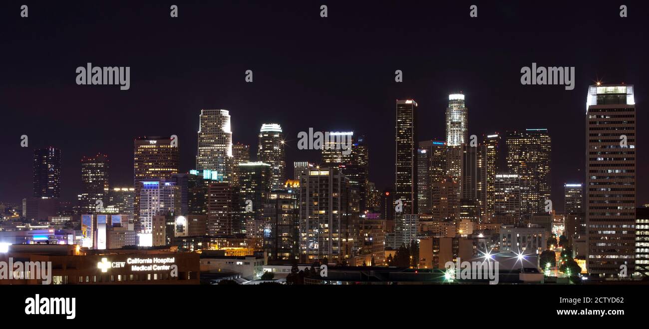 Buildings Lit Up At Night Los Angeles California Usa Stock Photo Alamy