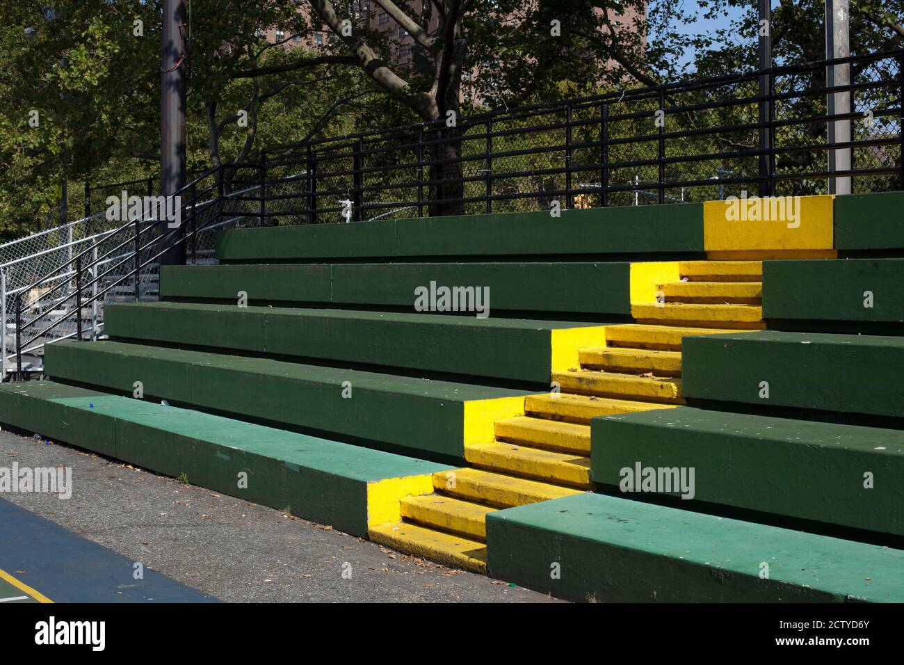 Steps of a basketball court, Rucker Park, Basketball Court, Harlem, Manhattan, New York City, New York State, USA Stock Photo