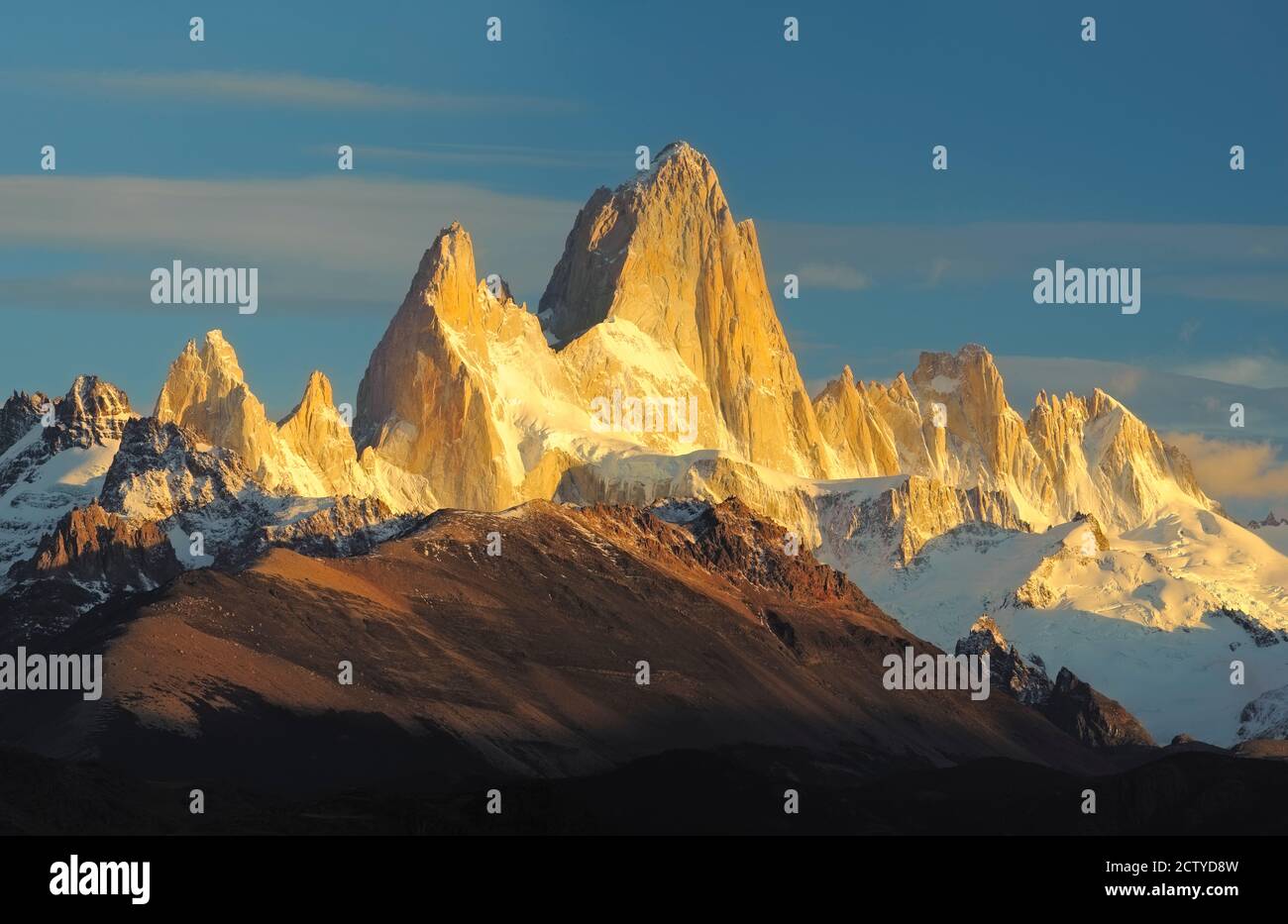 Low angle view of mountains, Mt Fitzroy, Argentine Glaciers National Park, Argentina Stock Photo