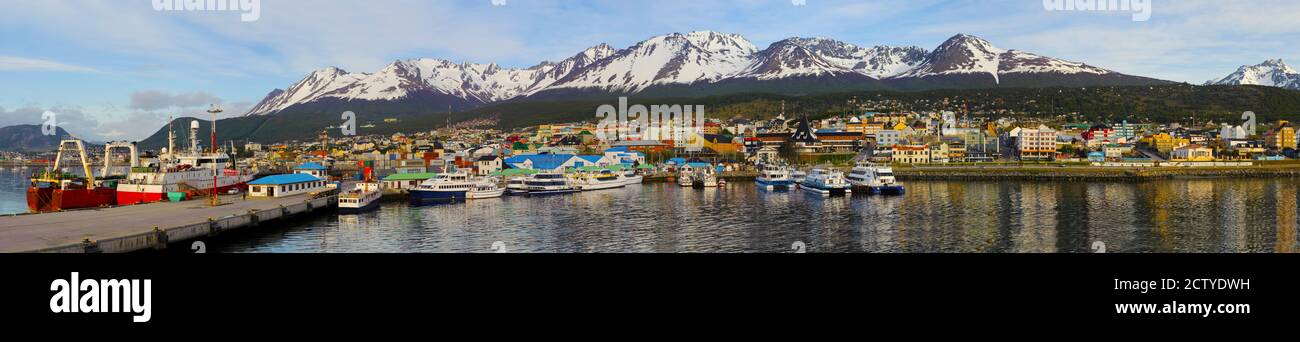 Boats at a harbor, Ushuaia, Tierra Del Fuego, Patagonia, Argentina Stock Photo