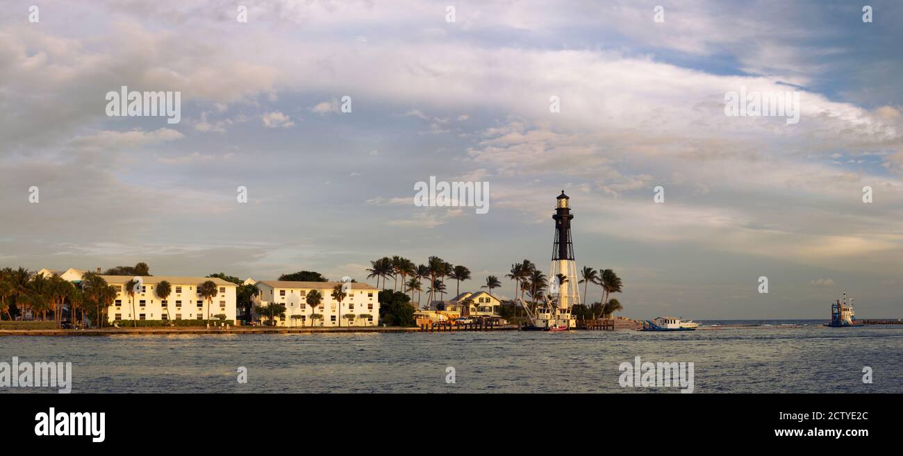 Lighthouse on the coast, Hillsboro Inlet Lighthouse, Hillsboro Inlet, Pompano Beach, Florida, USA Stock Photo
