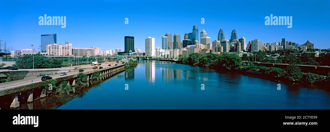 Buildings at the waterfront, Philadelphia, Schuylkill River, Pennsylvania, USA Stock Photo