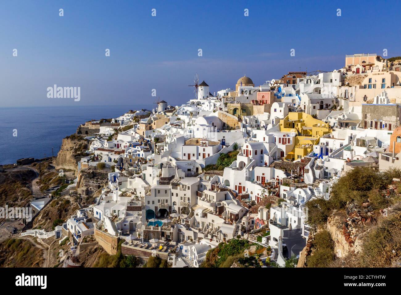 The view of traditional village of Thira, Santorini, Greece. Stock Photo