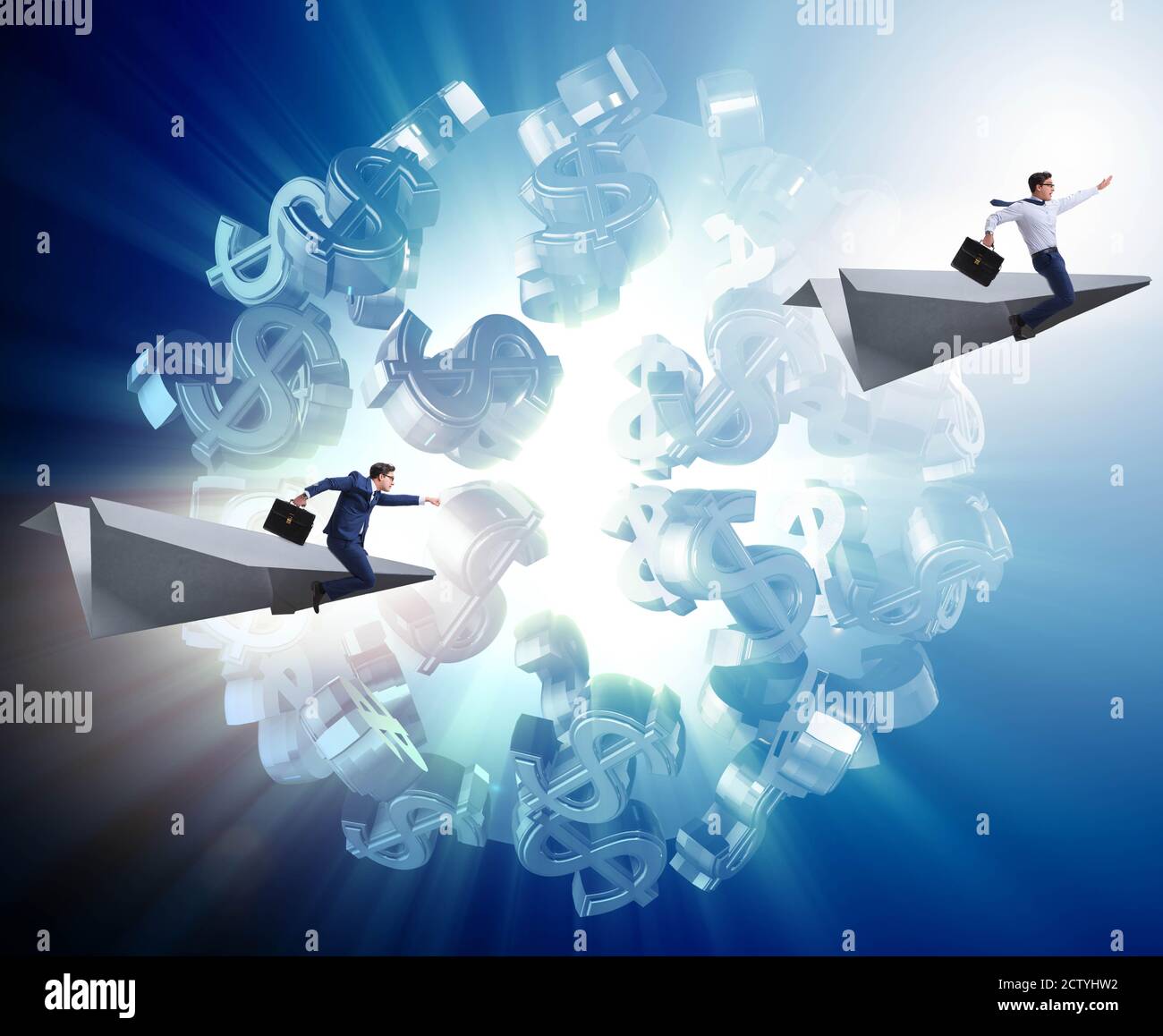 The businessman flying on paper plane in business concept Stock Photo ...