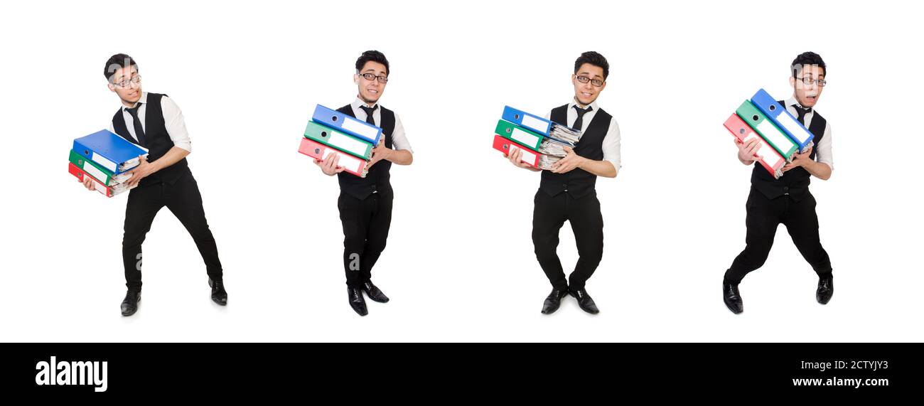 The funny man with lots of folders on white Stock Photo - Alamy