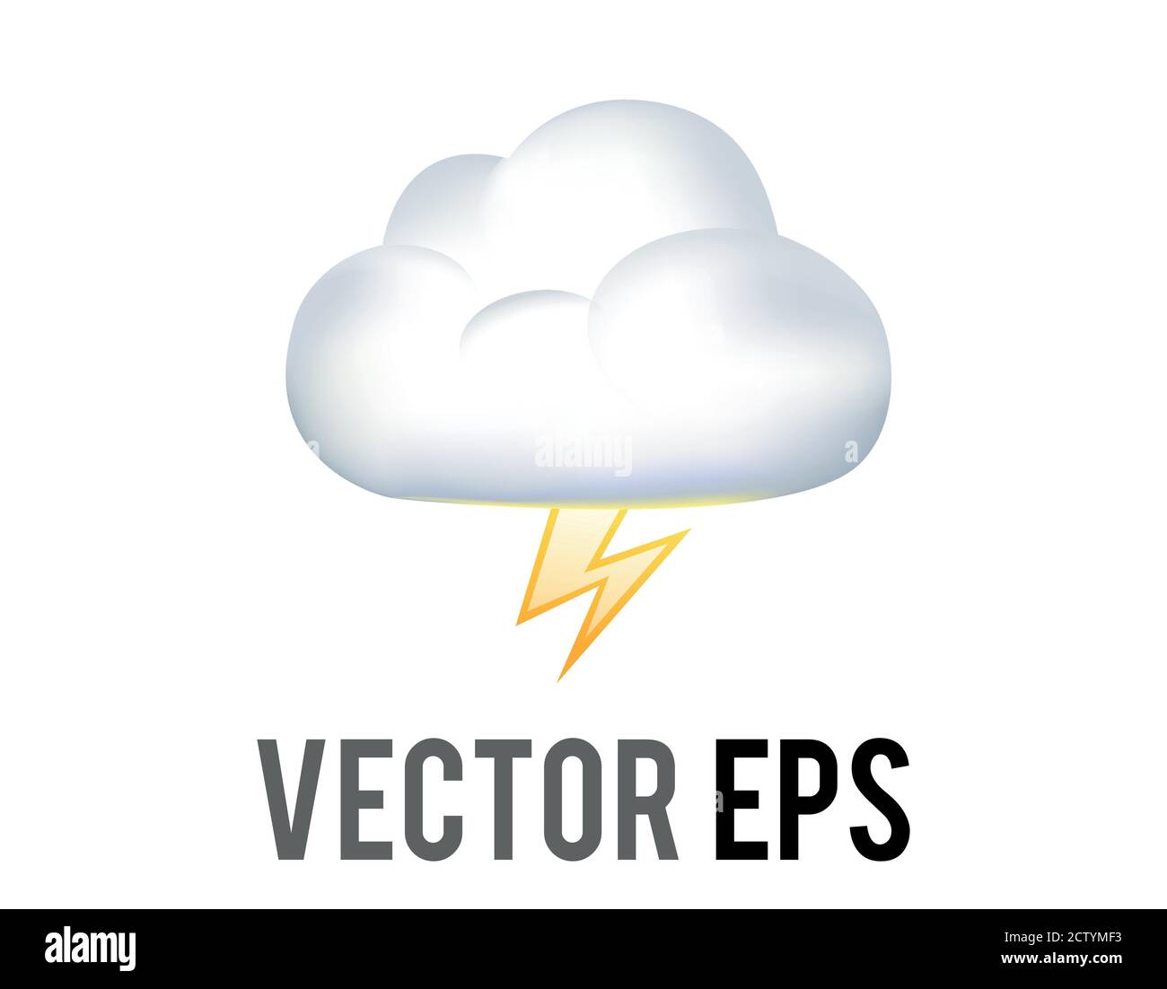 The isolated vector white thunderstorms cloud icon with yellow lightning bolt flashing from thundercloud Stock Vector