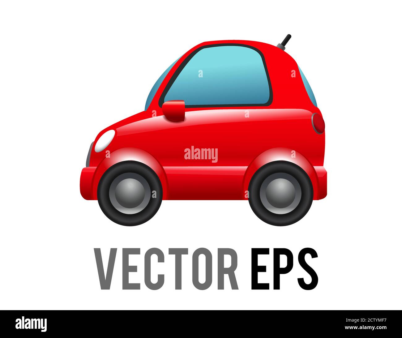 The isolated vector side of red car icon with gradient blue windows and automobile antenna Stock Vector