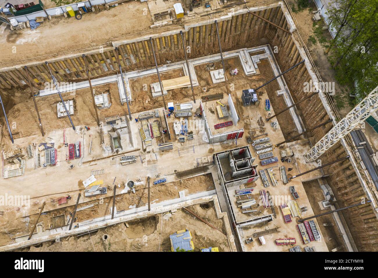 concrete foundations of future apartment building under construction. aerial view Stock Photo