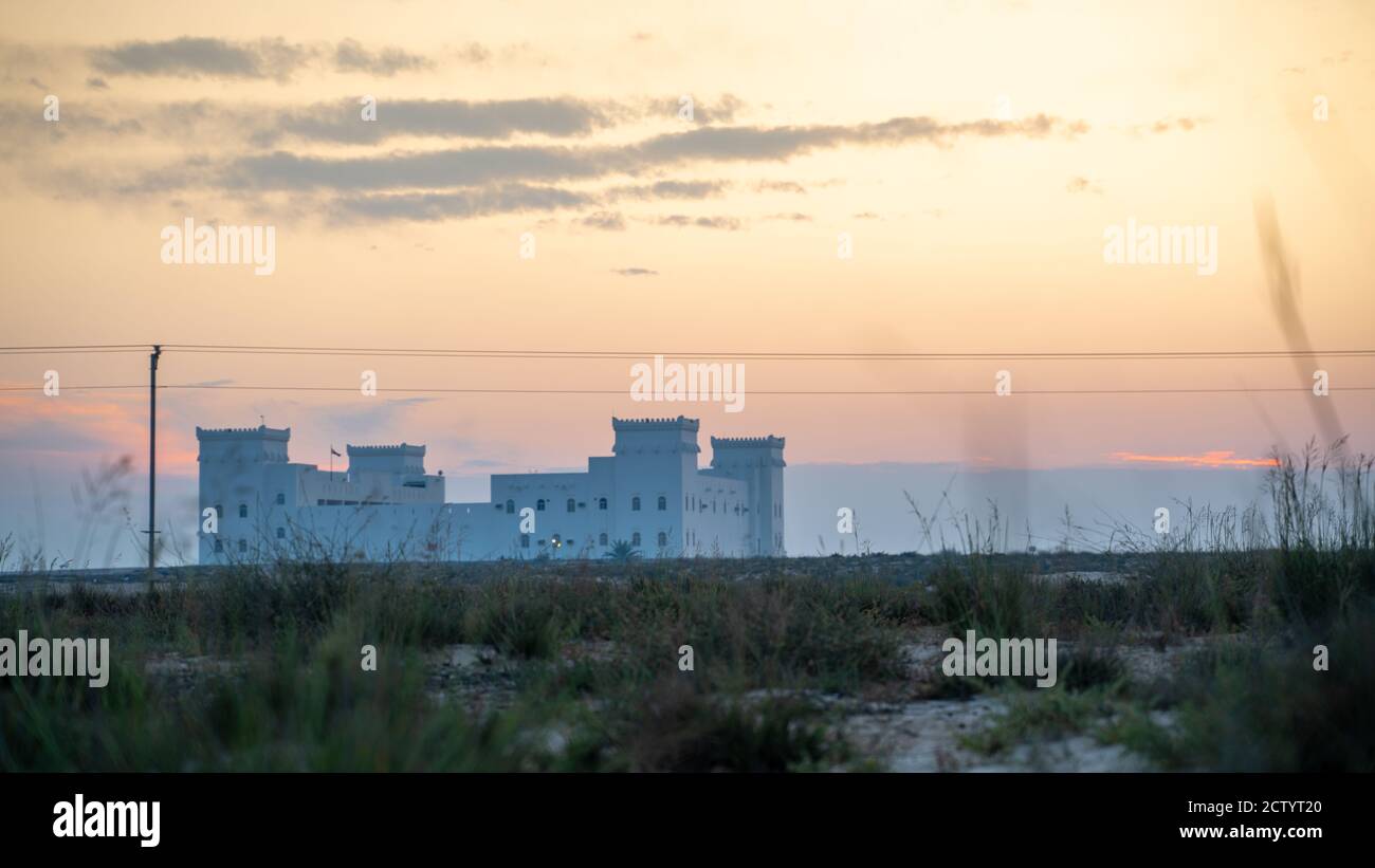 Background image of a fort in Qatar during sunset. Fort background Stock Photo