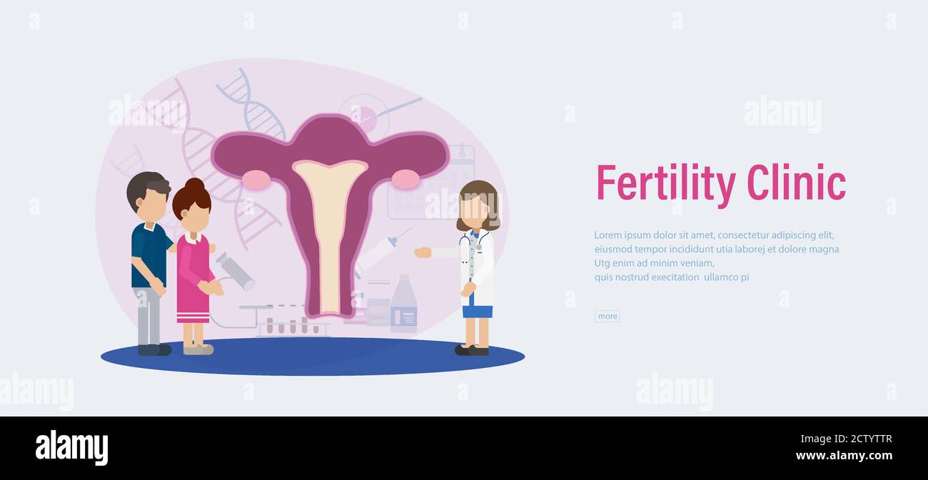 Fertility clinic banner with doctor and patients flat design vector