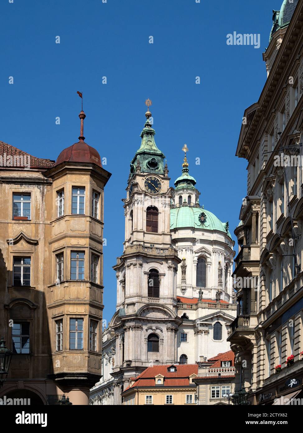 PRAGUE,  CZECH REPUBLIC - JULY 18, 2019:   view of the Baroque St. Nicolas Church in  the Mala Strana district Stock Photo