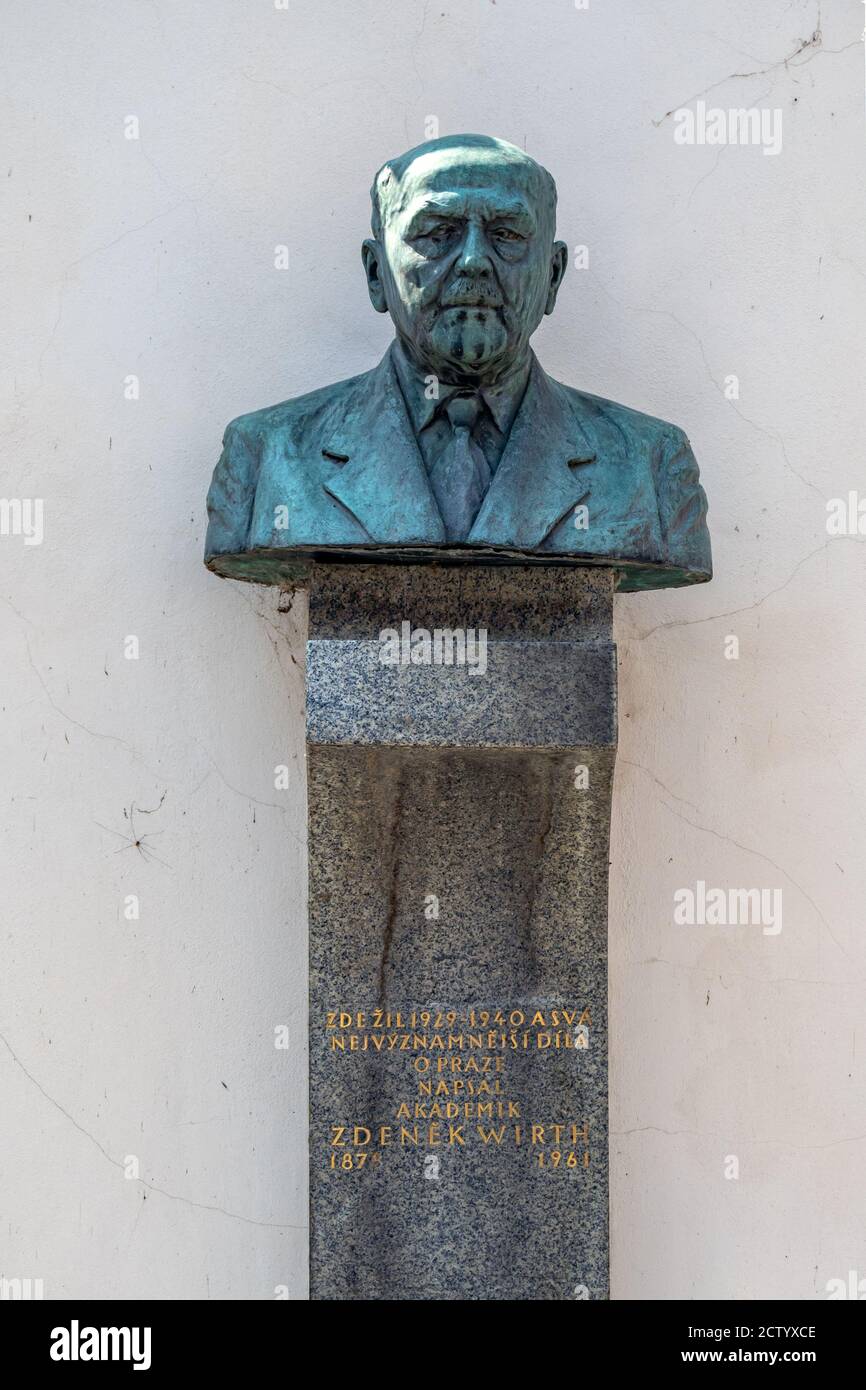 PRAGUE,  CZECH REPUBLIC - JULY 18, 2019:  Bust of Zdenek Wirth on Werich's villa Stock Photo