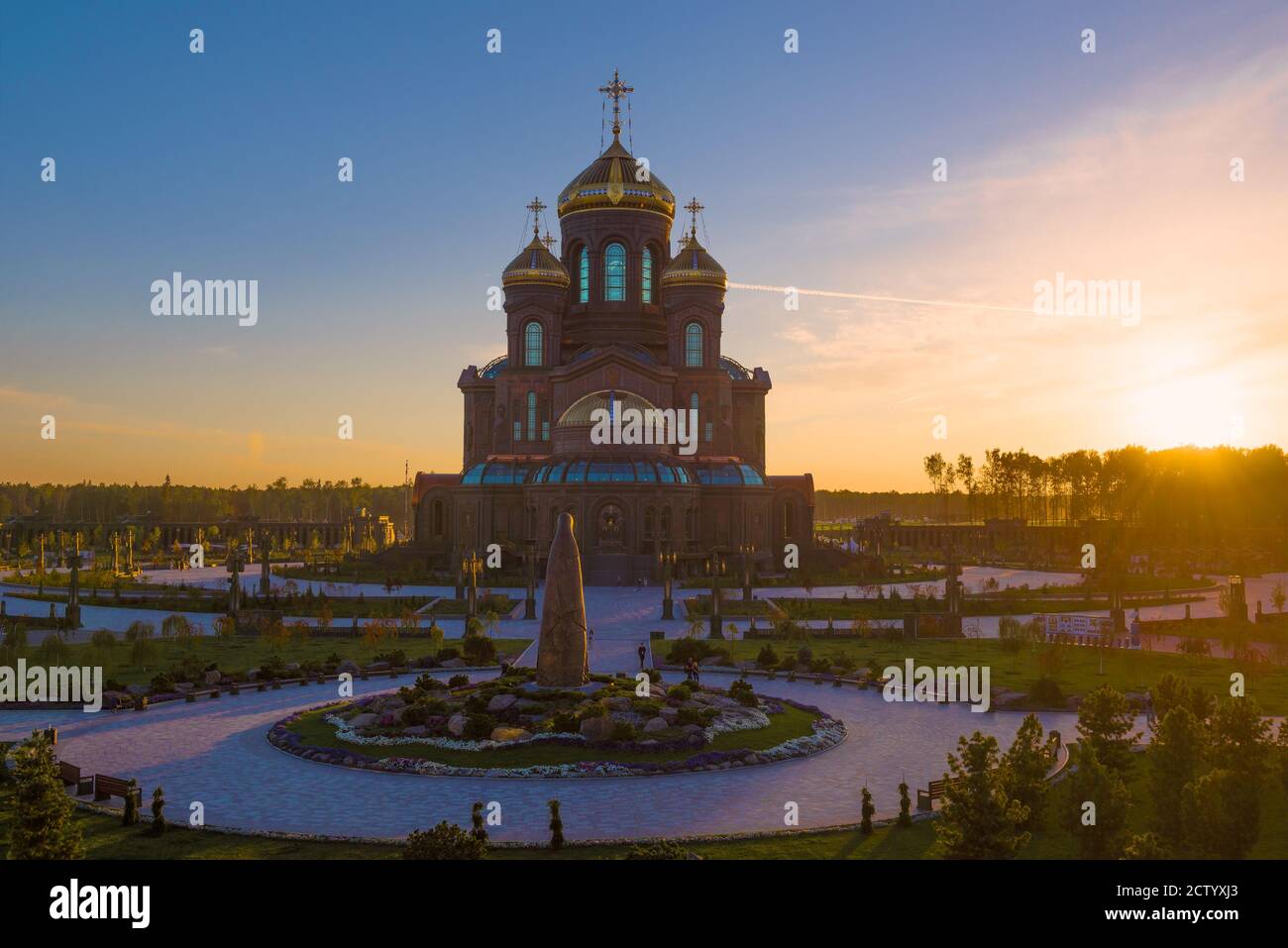 MOSCOW REGION, RUSSIA - AUGUST 25, 2020: The main temple of the Armed Forces of the Russian Federation against the background of the August sunset Stock Photo