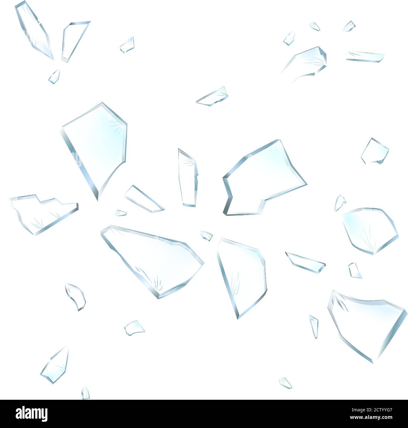 Broken glass pieces. Shattered glass on white background. Vector