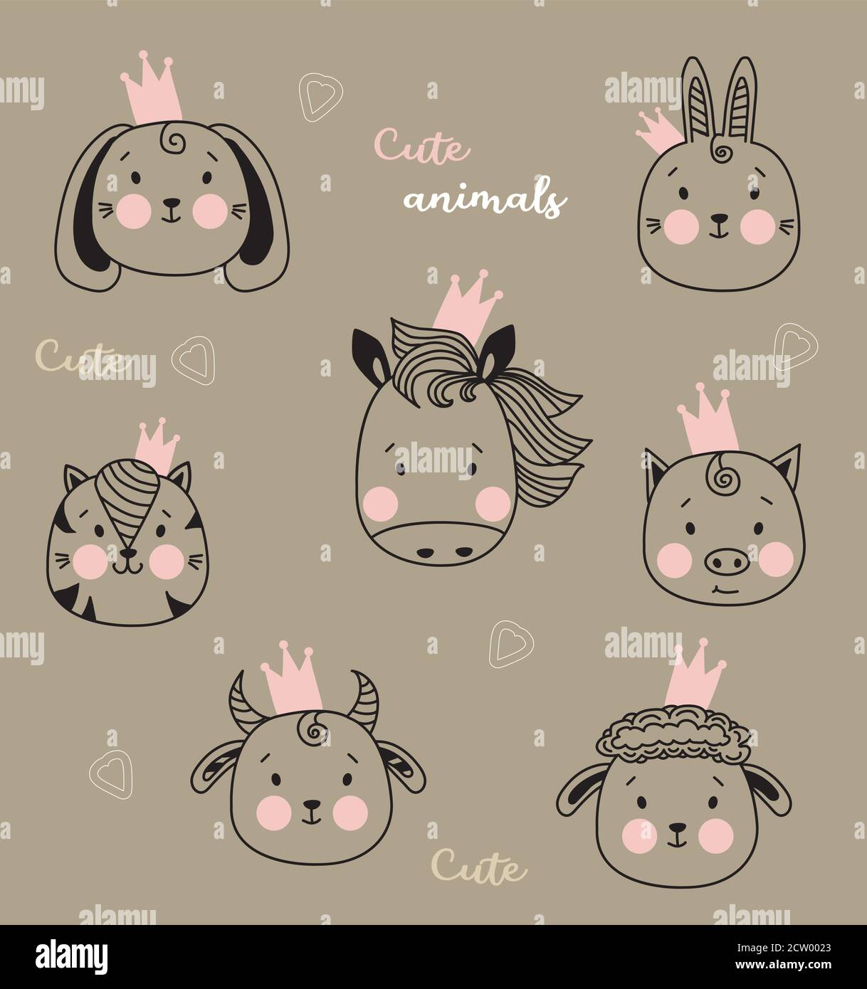 pics Outline Easy Cute Dog Drawing https www alamy com cute animals cute simple portraits of pets in crowns horse and rabbit cat and dog pig and sheep bull and hare outline drawing vector image376784187 html