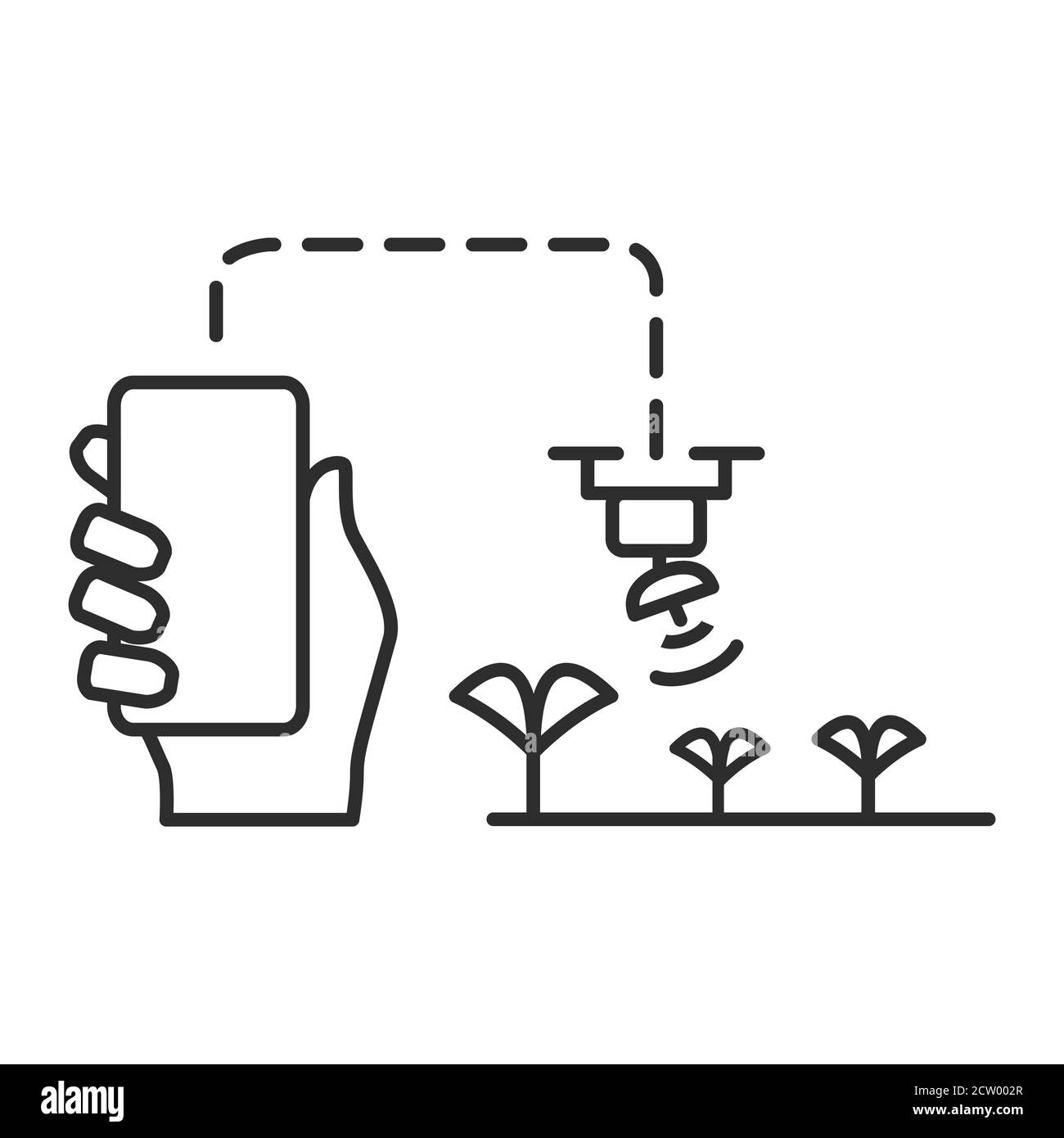 Farmer holds a smartphone with data from a drone about plants. Stock Vector
