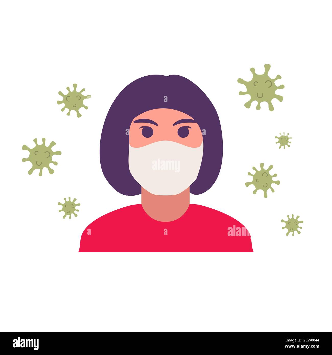 Girl in medical face mask.Dangerous coronavirus quarantine. Stock Vector
