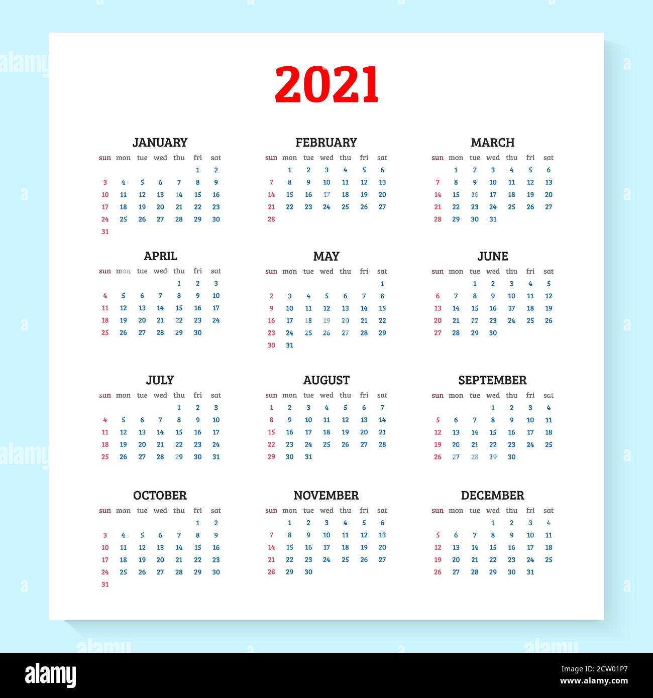 2021 annual calendar. Vector illustration Stock Vector