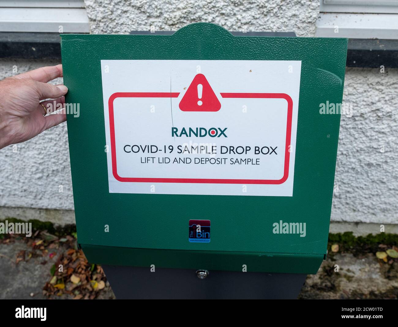 Randox Covid-19 sample drop box, Fintry, Scotland. Stock Photo