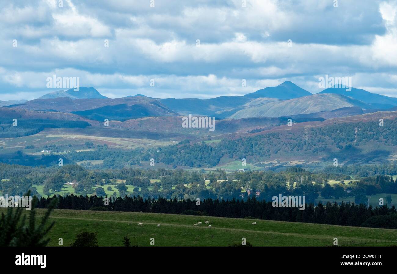 View from Kippen Muir towards Ben Lomond, Ben More and Stob Binnein, Stirlingshire. Stock Photo