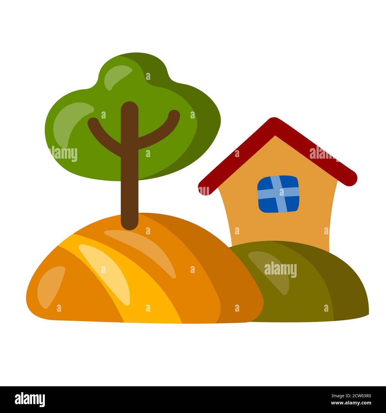 illustration of the icon of the country house with a green tree Stock Vector