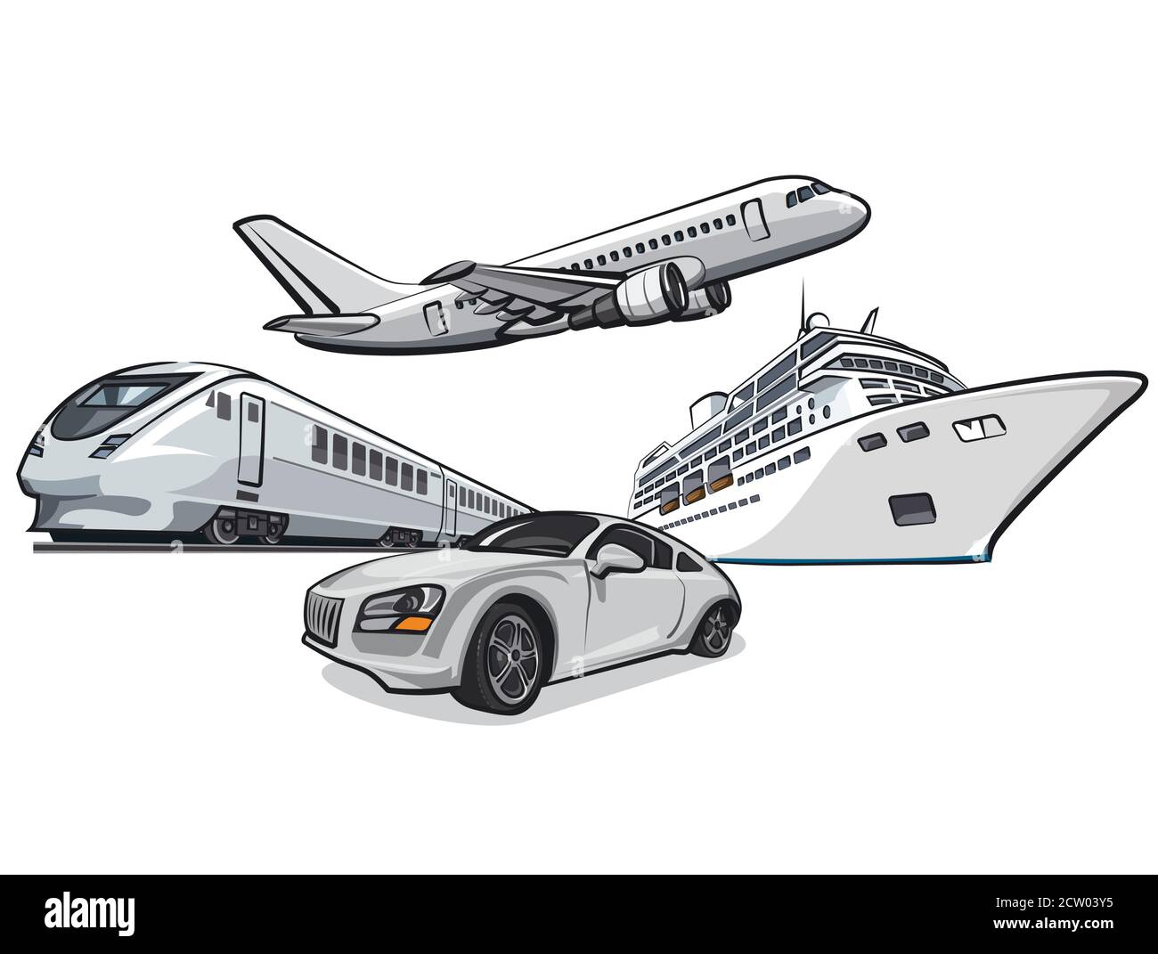 illustration of the transport for travel, car, train, cruise liner and ...