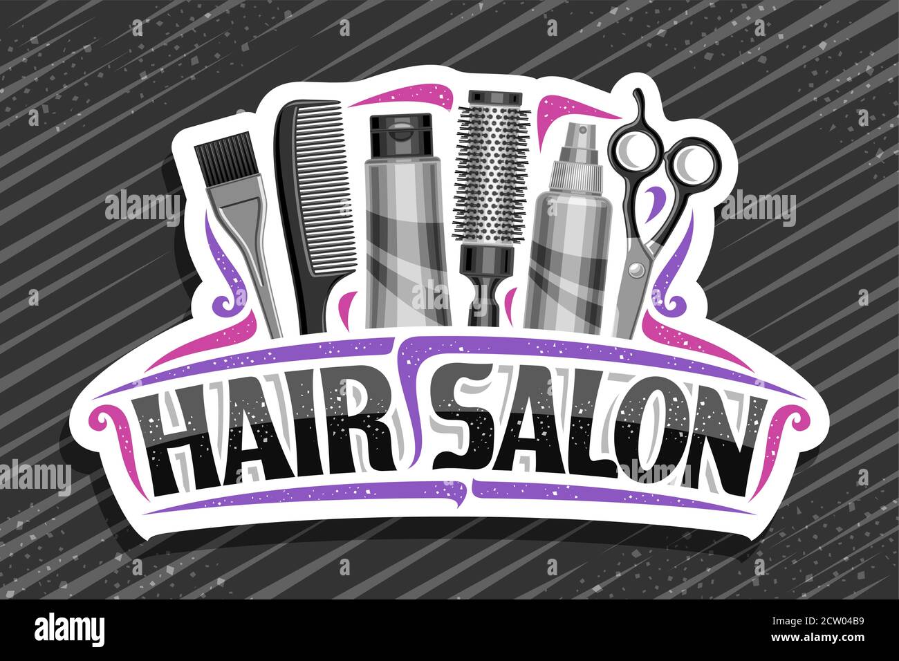 Vector logo for Hair Salon, white decorative sign board with professional  beauty accessories, unique letters for black words hair salon, elegant  signa Stock Vector Image & Art - Alamy