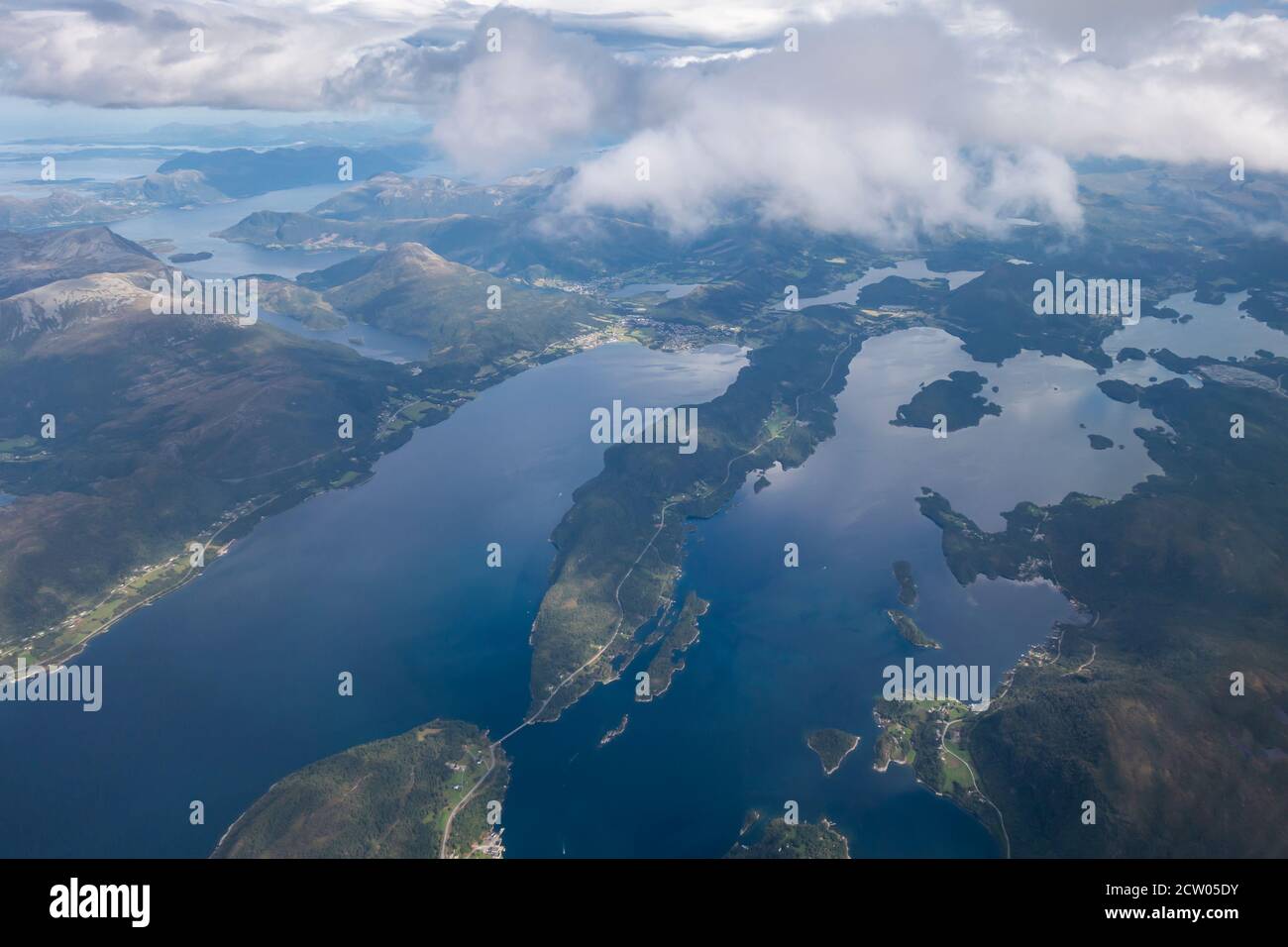 Aerial view of fjords in Norway, from an airplane Stock Photo