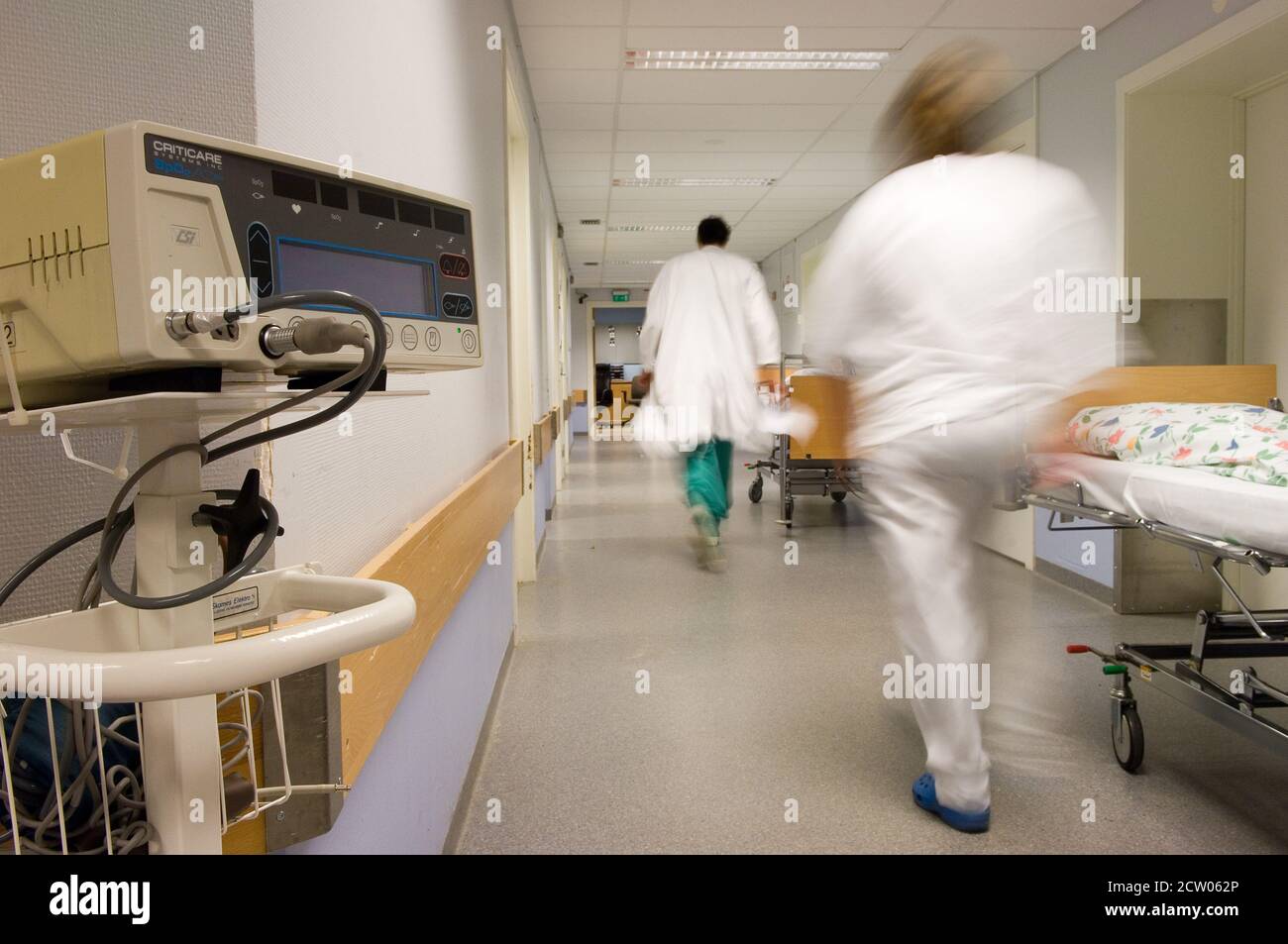 Doctors rushing in hospital corridor, Oslo university hospital, Norway ...