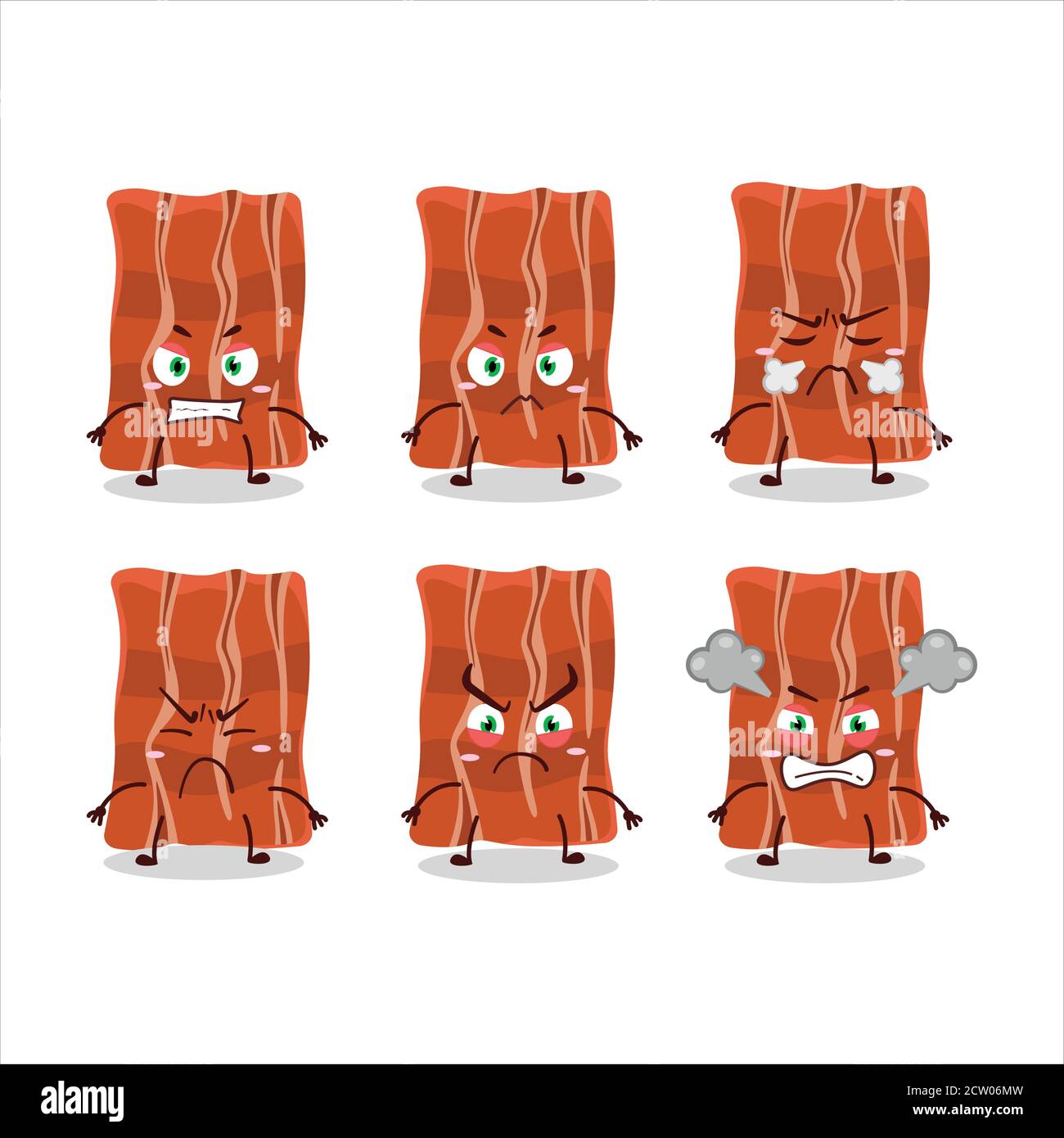 Fried bacon cartoon character with various angry expressions Stock Vector