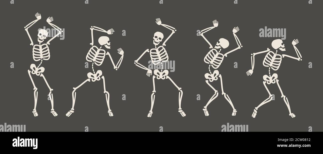 Funny skeletons dancing. Day of Dead, Halloween concept vector illustration Stock Vector