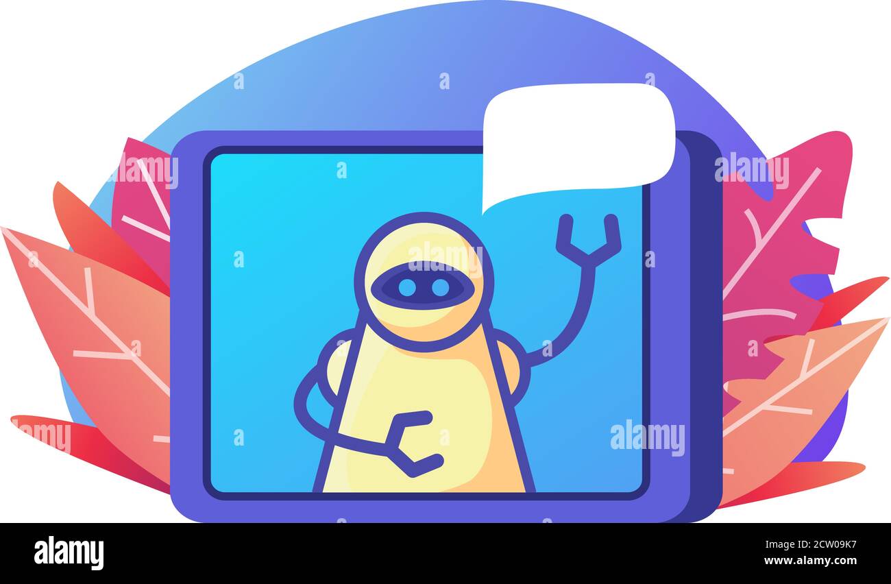 Artificial intelligence presentation.Robot assistant.Chatbot in the smartphone. Stock Vector
