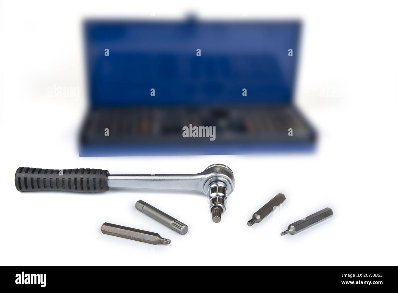 Ratchet with torx bits on a white background Stock Photo