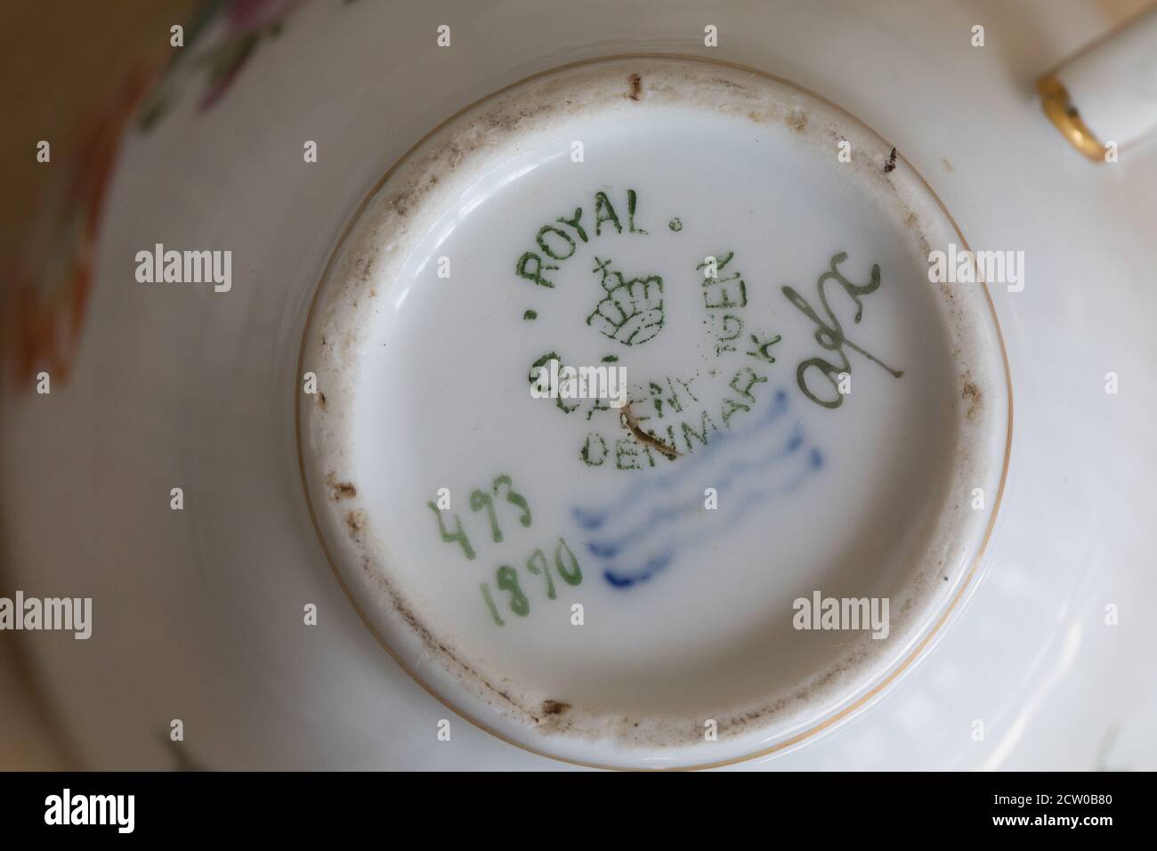 The three wavy lines which is the factory mark of Royal Copenhagen porcelain from Denmark. Stock Photo