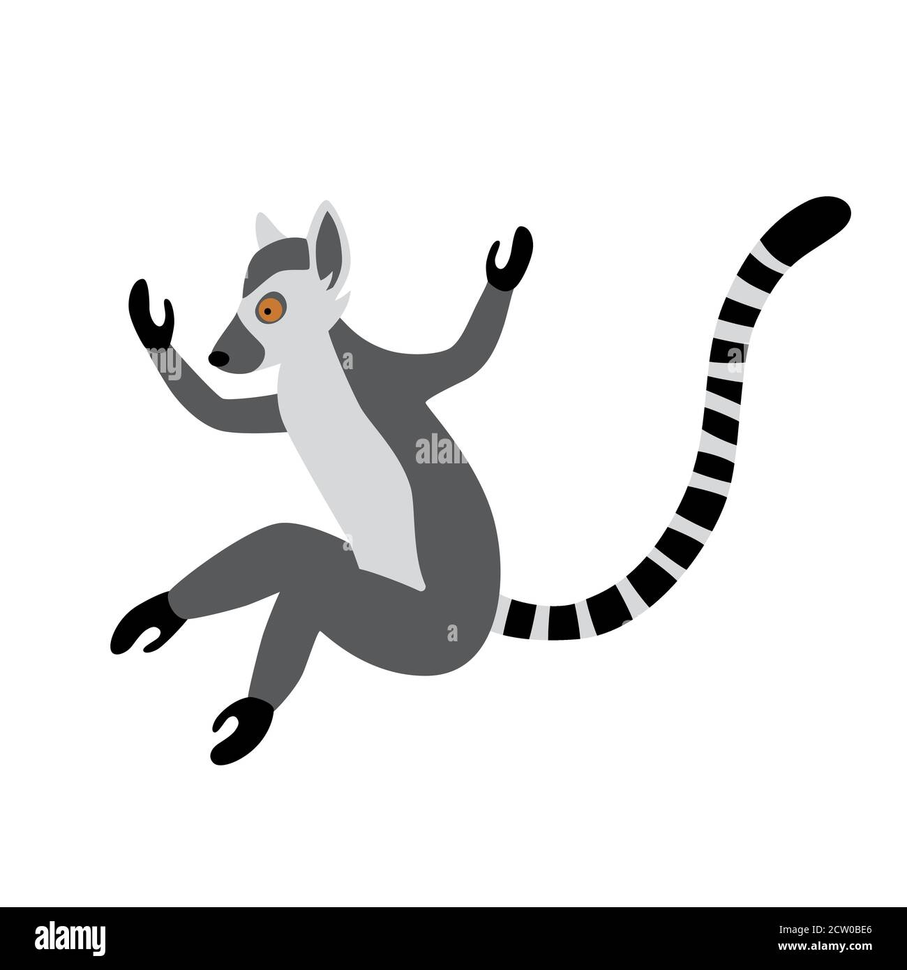 Cute funny ring-tailed lemur jumps. Exotic Lemur catta. Vector illustration in cartoon and flat style Stock Vector