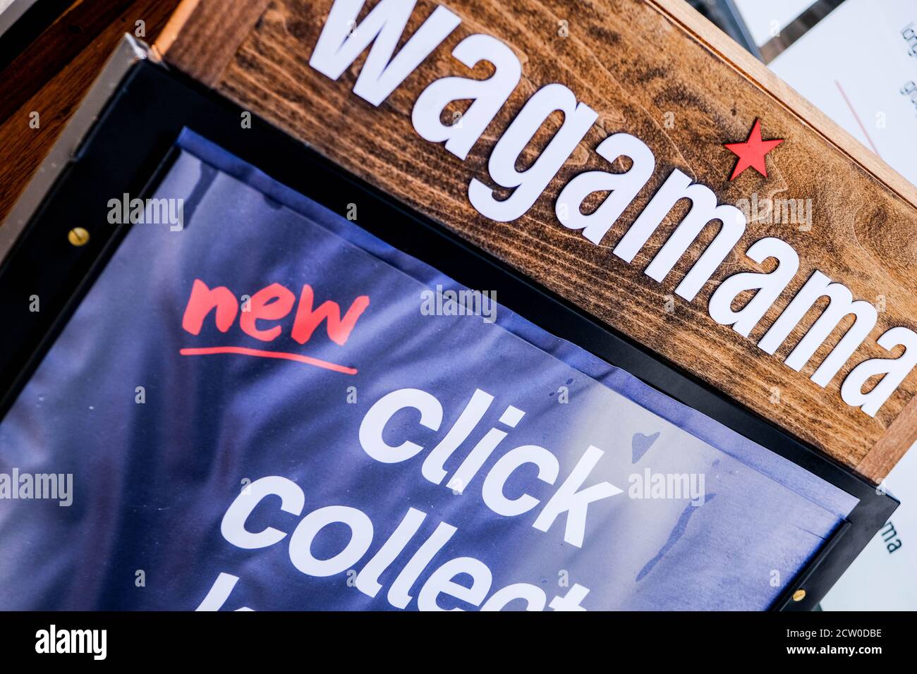 Wagamama Restaurant Pavement Advertising Boards Attracting Customers In Hospitality Industry Crisis COVID-19 Stock Photo