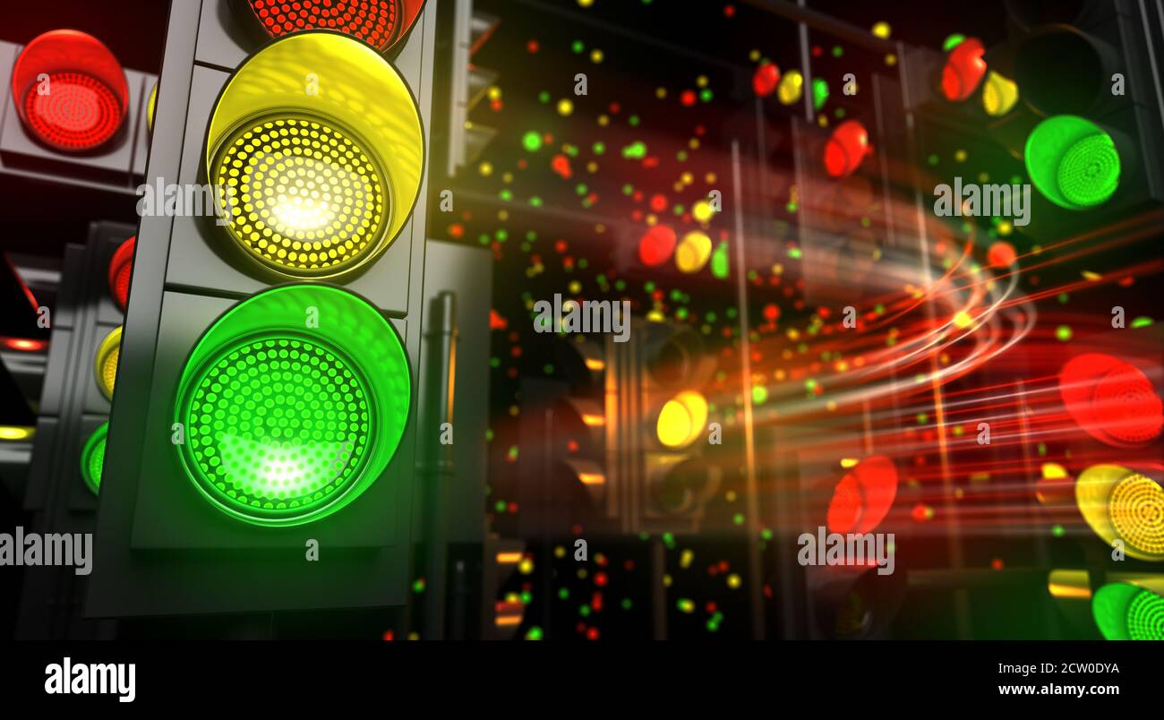 Traffic Light and Car Path - 3D Rendering Stock Photo