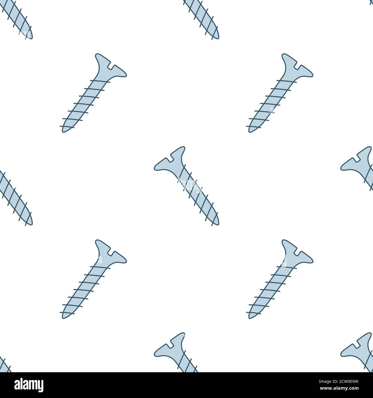 Seamless pattern with doodle screws. Texture with hand drawn bolts. Vector Stock Vector