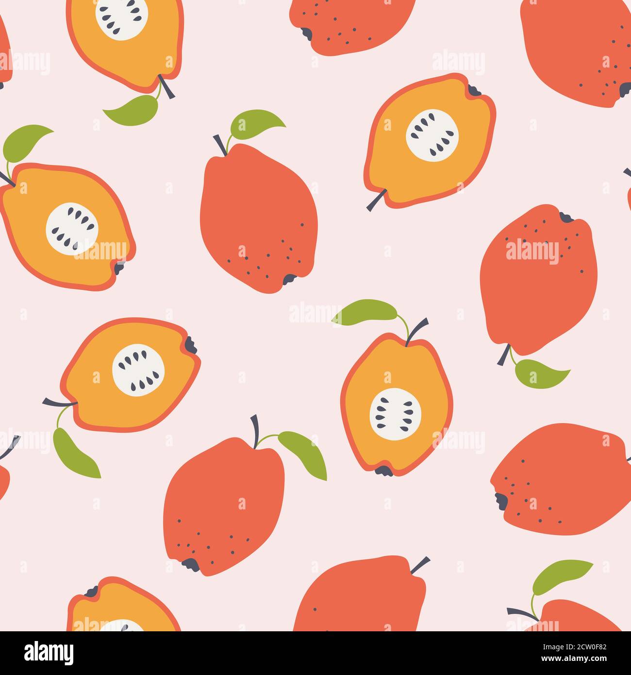 Quince apple seamless pattern. The halves of quince. Hand drawn vector ...