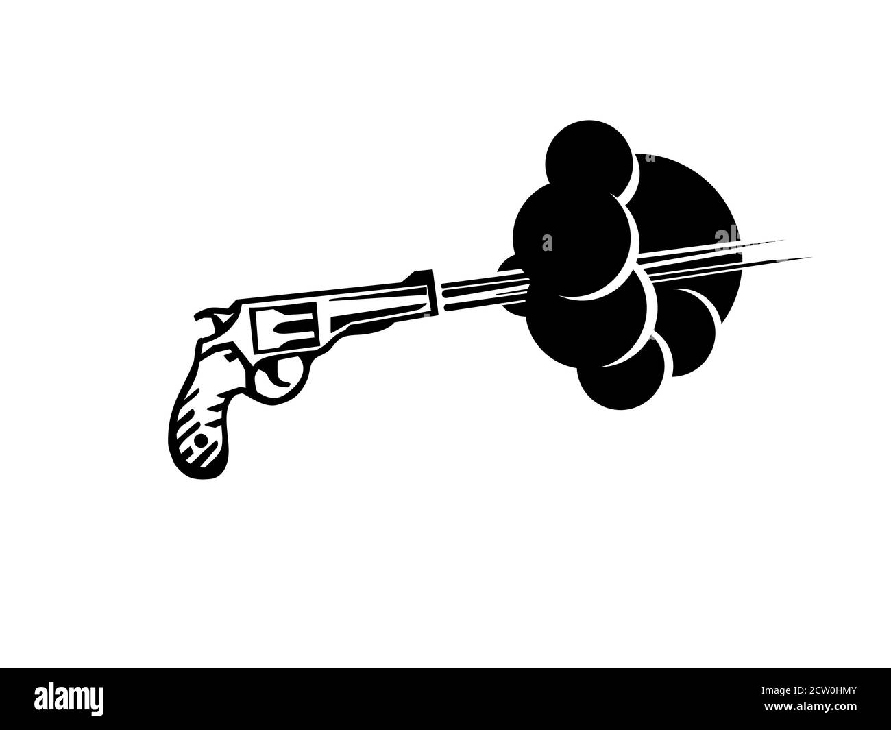 Revolver shoot vector illustration. Gun shoot drawing. Retro gun gangster symbol. Stock Vector