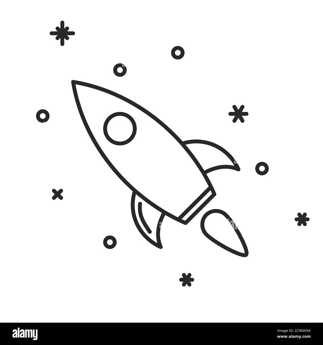 Rocket icon isolated. Vector illustration. Linear rocket icon in flat design Stock Vector
