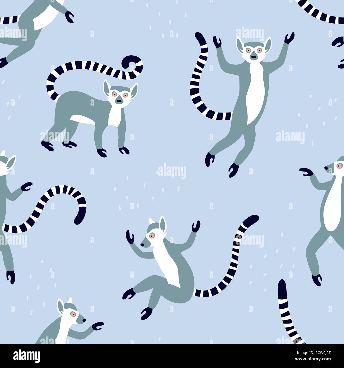 Exotic lemurs with long striped tails. Vector seamless pattern design. Cute animals isolated Stock Vector