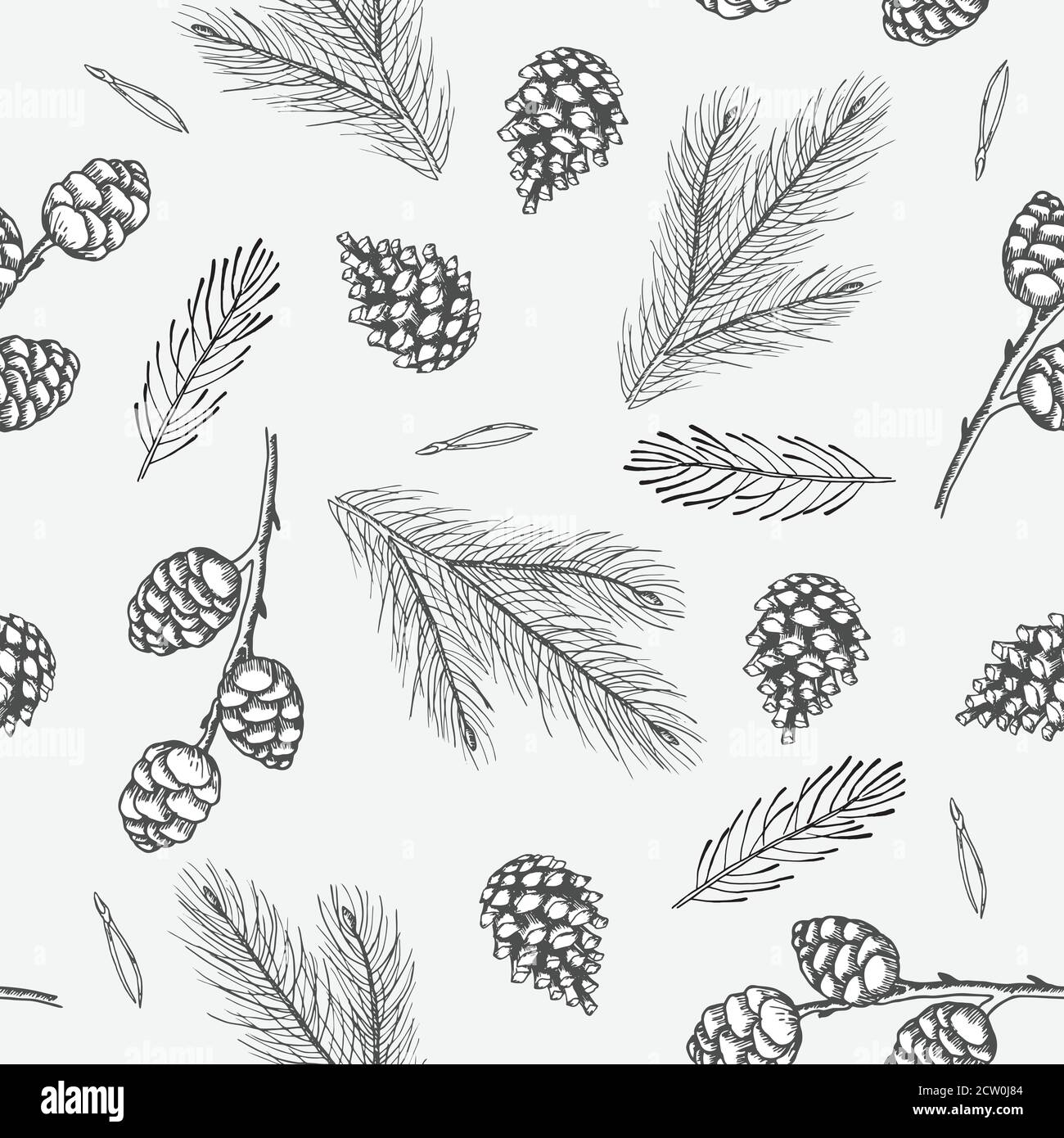Seamless pattern with Christmas Tree Decorations hand drawn art design ...