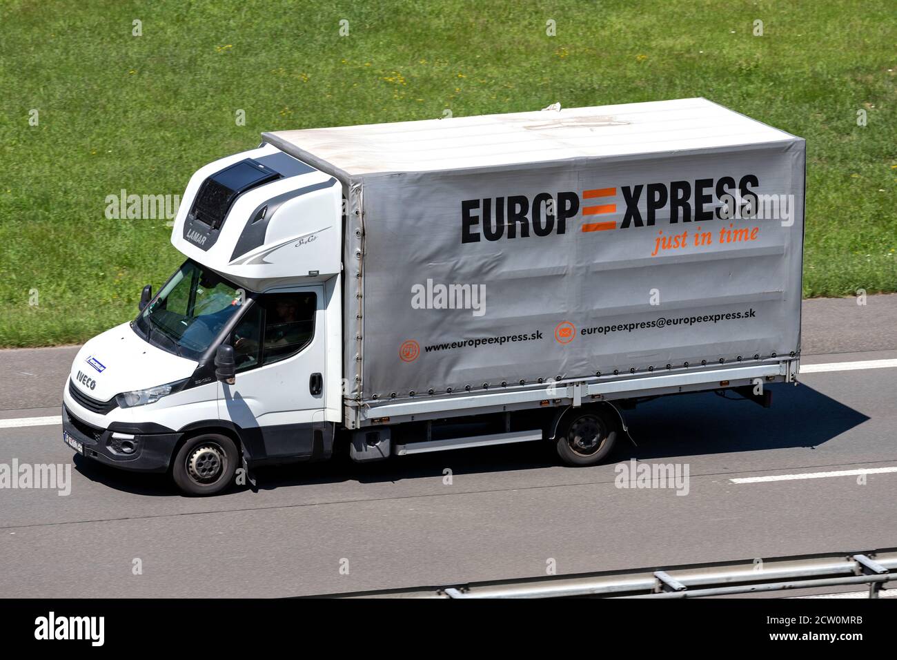 Europe Express Renault Master on motorway. Stock Photo