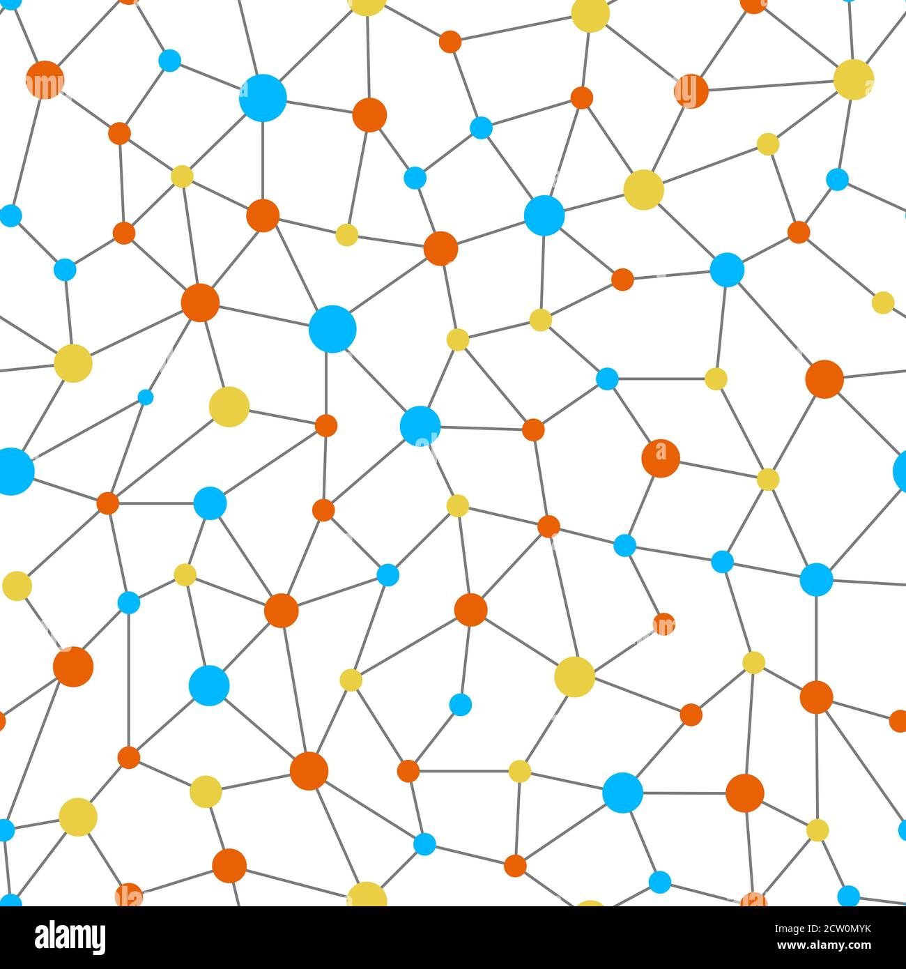 Neural network color seamless pattern. Neural network of nodes and connections. Vector Stock Vector