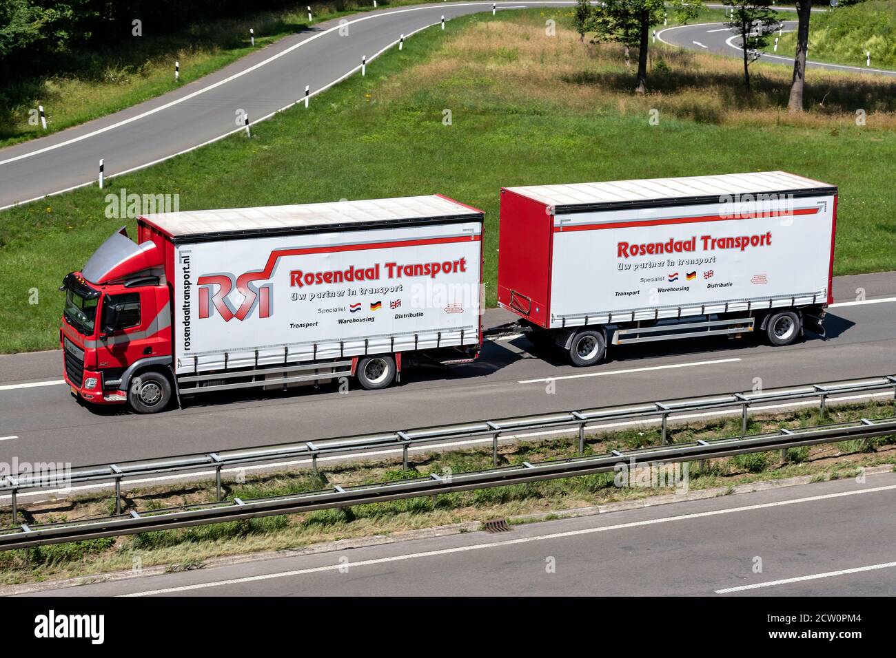 Rosendaal DAF CF combination truck on motorway. Stock Photo